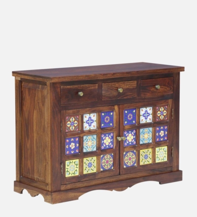 Traditional Sheesham Sideboard with Decorative Carving and Storage Drawer Units - Image 4