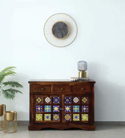 Traditional Sheesham sideboard with decorative carving and storage drawer units by Sarve Furniture