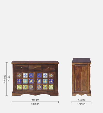 Traditional Sheesham Sideboard with Decorative Carving and Storage Drawer Units - Image 3