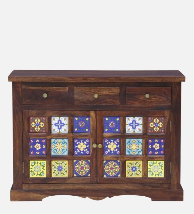 Traditional Sheesham Sideboard with Decorative Carving and Storage Drawer Units - Image 6