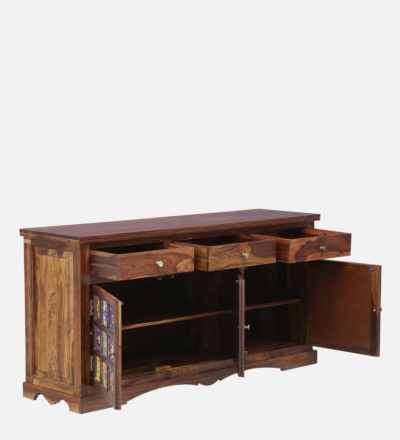 Large Storage Sideboard with Sheesham Wood Structure and Textured Panels - Image 5