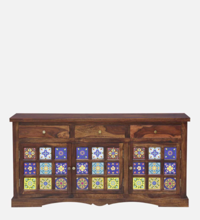 Large Storage Sideboard with Sheesham Wood Structure and Textured Panels - Image 6