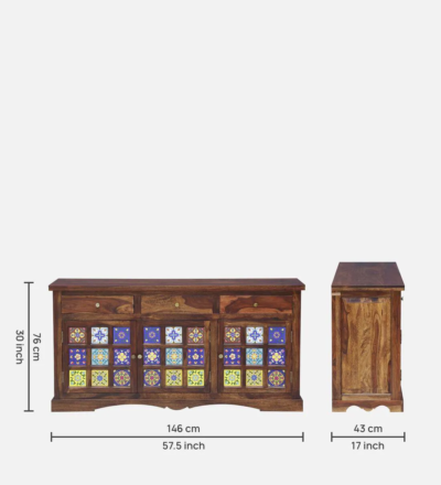 Large Storage Sideboard with Sheesham Wood Structure and Textured Panels - Image 3