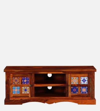 Sheesham Wood Entertainment Unit with Storage and Cable Organizer - Image 4