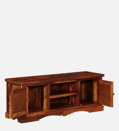 Sheesham Wood Entertainment Unit with Storage and Cable Organizer - Image 6