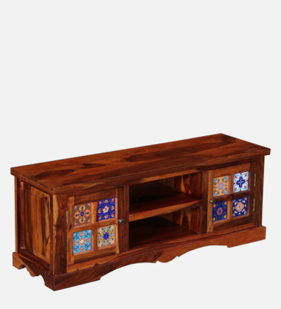 Sheesham Wood Entertainment Unit with Storage and Cable Organizer - Image 8