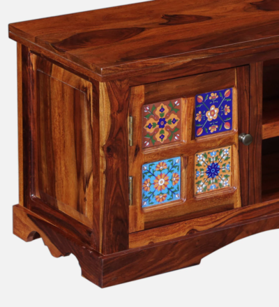Sheesham Wood Entertainment Unit with Storage and Cable Organizer - Image 10