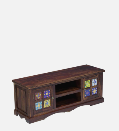 Handmade Wooden TV Console in Sheesham with Storage for Media Devices - Image 5