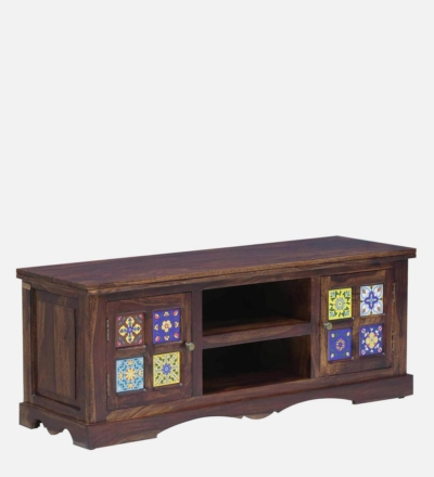 Handmade Wooden TV Console in Sheesham with Storage for Media Devices - Image 6