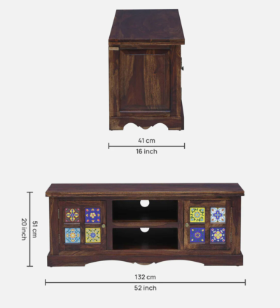 Handmade Wooden TV Console in Sheesham with Storage for Media Devices - Image 3