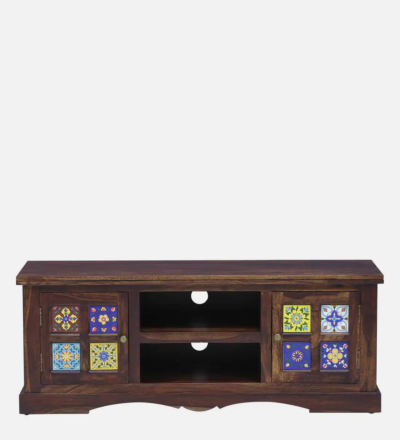 Handmade Wooden TV Console in Sheesham with Storage for Media Devices - Image 8