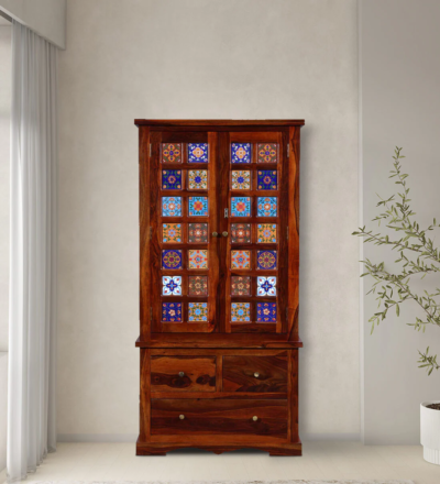 Contemporary Sheesham wood wardrobe with tall storage compartments by Sarve Furniture – sleek solid wood vertical wardrobe for bedroom