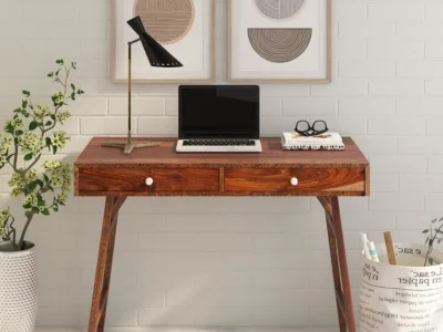 Classic Wooden Writing Table with Pull-Out Drawer and Spacious Surface