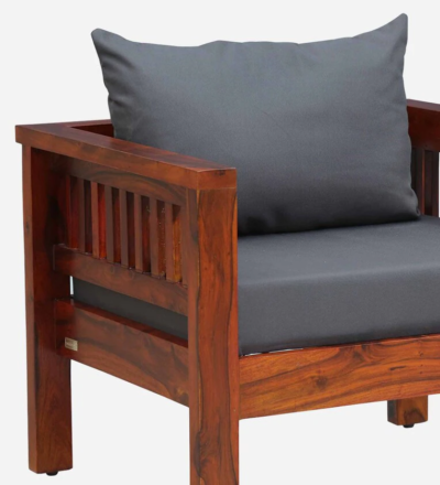 Handcrafted One Seater Sofa with Soft Fabric and Polished Wood Base - Image 7