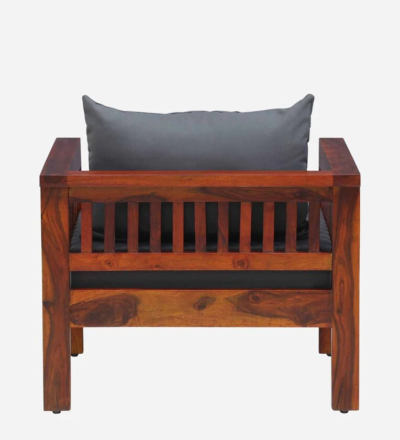 Handcrafted One Seater Sofa with Soft Fabric and Polished Wood Base - Image 6