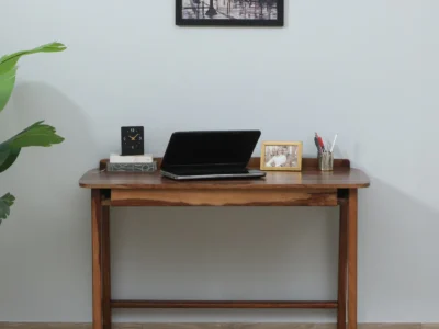 Solid Study Table with Drawer, Open Storage, and Natural Wood Texture