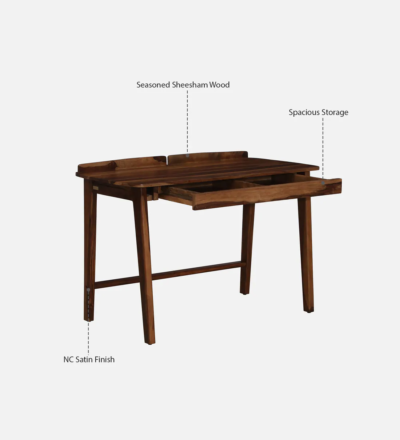 Solid Study Table with Drawer, Open Storage, and Natural Wood Texture - Image 4