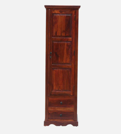 Tall Wooden Wardrobe with Drawers, Inner Shelves, and Brass Handle Accents - Image 6