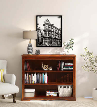 Compact Sheesham bookshelf with four shelves and space-saving design by Sarve Furniture