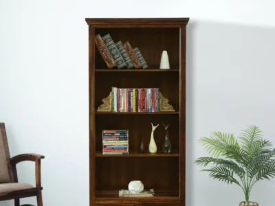 Elegant Bookshelf with Closed Cabinets and Polished Solid Wood Build