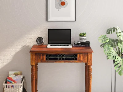 Compact Sheesham wood writing desk with drawer for study room or bedroom by Sarve Furniture