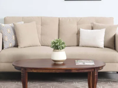 Rustic wooden coffee table with drawer and cross-leg base by Sarve Furniture – Buy Online