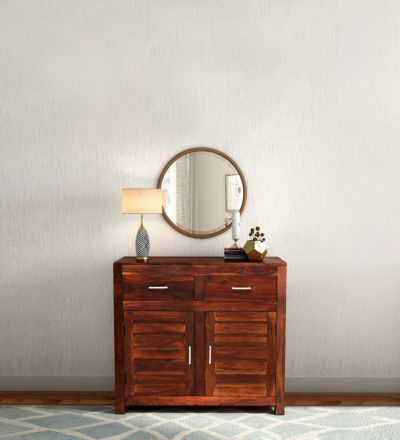 Sheesham Wood Storage Cabinet with Smooth Finish and Multiple Compartments