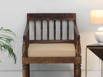 Modern Sheesham Wooden Sofa with Detachable Cushions and Strong Frame Support