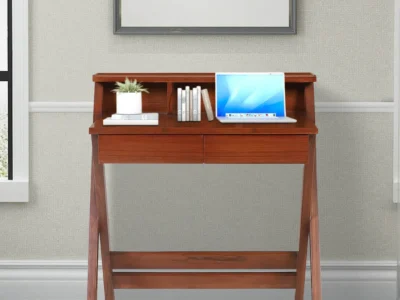 Modern Wooden Study Desk with Laptop Shelf and Storage Compartment