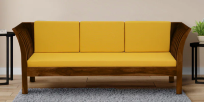 Minimalist 3 seater sofa with thick foam cushions and sleek design