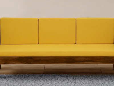 Minimalist 3 seater sofa with thick foam cushions and sleek design