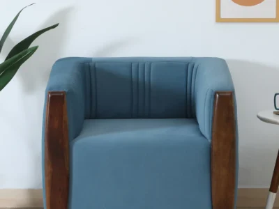 One seater designer sofa with polished Sheesham wood frame