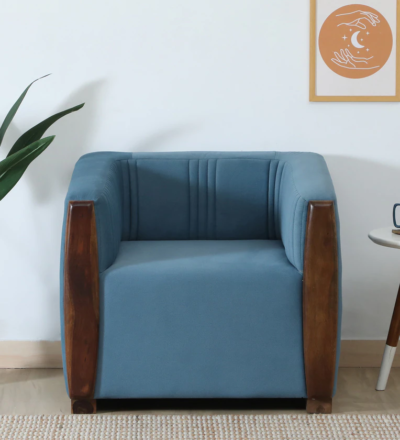 One seater designer sofa with polished Sheesham wood frame