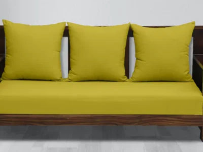 Traditional wooden 3 seater sofa with upholstered cushions
