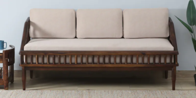 Stylish 3 seater lounge sofa with Sheesham wood frame and cushions