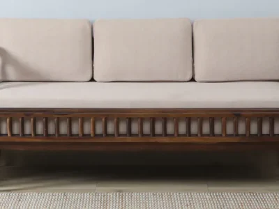 Stylish 3 seater lounge sofa with Sheesham wood frame and cushions