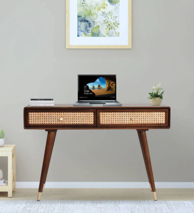 Compact wooden study table with storage drawers suitable for laptop and writing