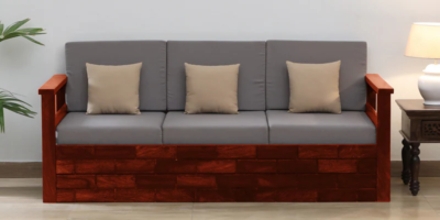 Classic three seater sofa with stylish fabric and strong wooden frame