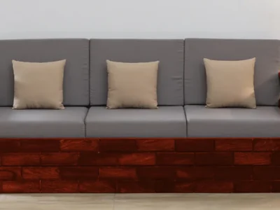 Classic three seater sofa with stylish fabric and strong wooden frame