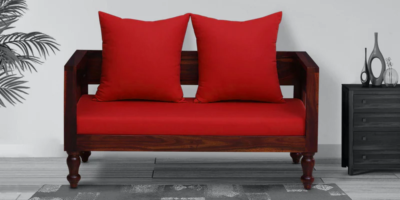 Modern 2 seater sofa with deep cushions and armrests