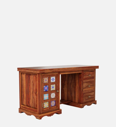 Elegant Writing Table with Sheesham Wood Top and Storage Drawer - Image 4