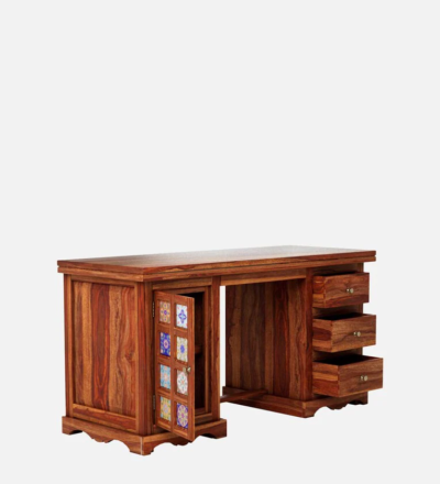Elegant Writing Table with Sheesham Wood Top and Storage Drawer - Image 5