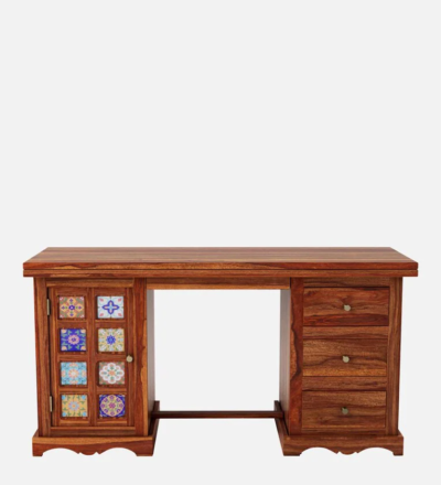 Elegant Writing Table with Sheesham Wood Top and Storage Drawer - Image 3