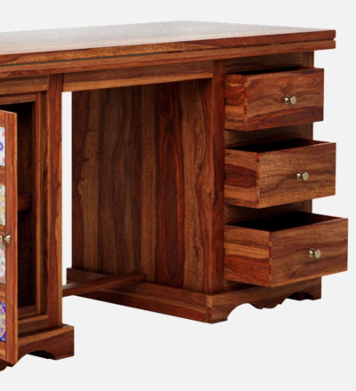 Elegant Writing Table with Sheesham Wood Top and Storage Drawer - Image 9