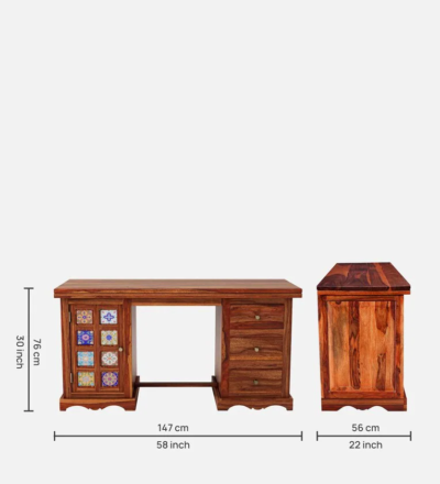 Elegant Writing Table with Sheesham Wood Top and Storage Drawer - Image 10