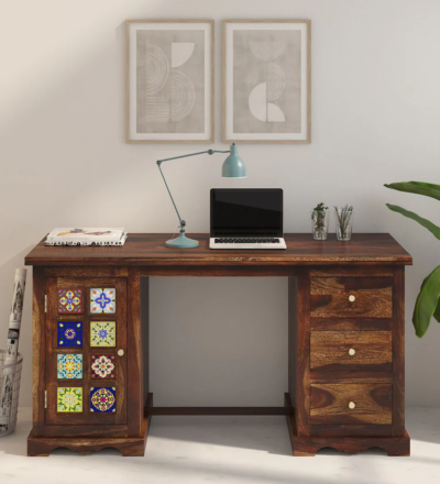 Durable engineered study table with spacious storage compartments for home or office