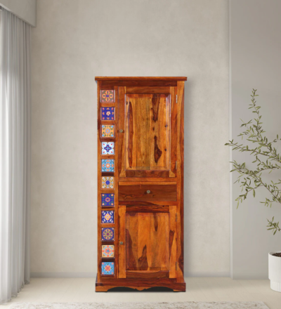 Sleek wardrobe in natural Sheesham wood for urban bedrooms by Sarve Furniture – space-saving solid wood almirah with modern design