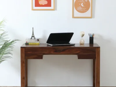 Stylish writing table with side storage and pen organizer for study and work