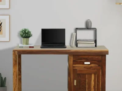 Modern folding study table with storage drawers designed for small rooms