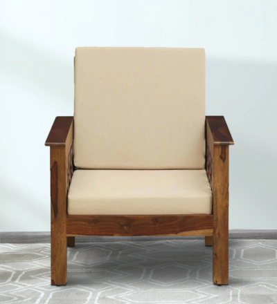Wooden single sofa chair with premium fabric for balcony or bedroom